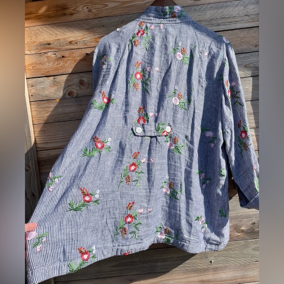 John.Mark linen button down collar loose fit embroidered top - Picture 12 of 12